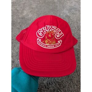 Vintage Grizzly Authentic Canadian Lager Red Mesh Trucker Hat Sportcap Snapback